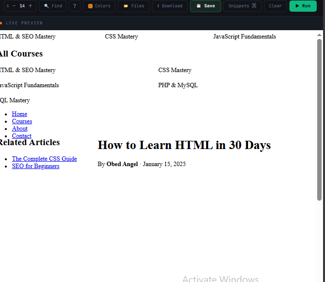 A full-page layout built with grid-template-areas showing header spanning full width, sidebar and main side by side, and footer spanning full width